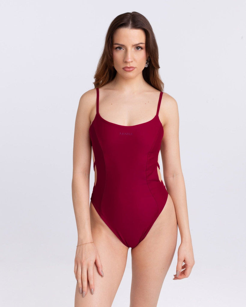 FANNA polewear Swimwear XS / BURGUNDY OPEN BODYSUIT